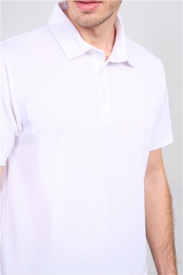 Çetinkaya Chester Polo 4249 Erkek Ayaklı Polo Yaka Petek Örgü Regular T-shirt Beyaz