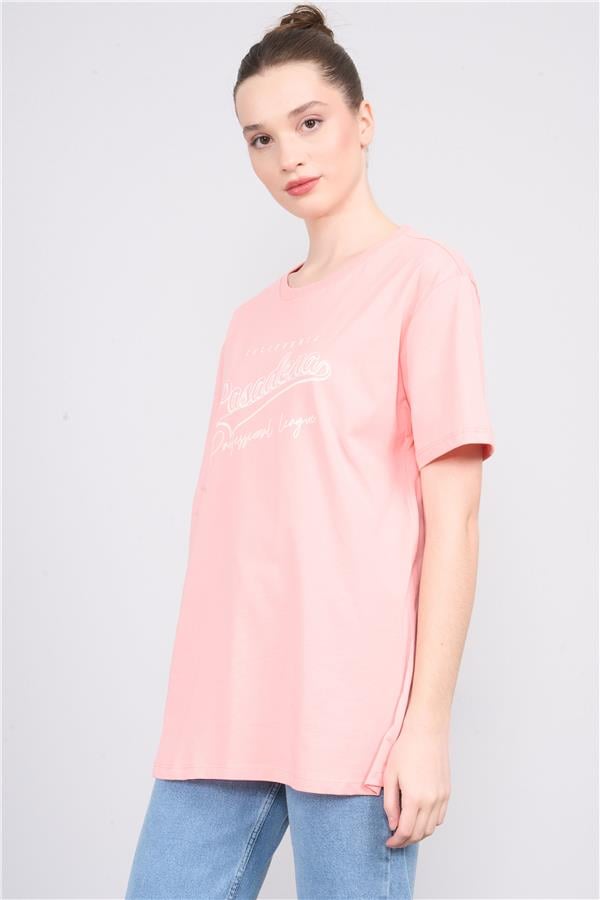 Çetinkaya Chester Polo 8301 Bayan Bisiklet Yaka 30/1 Penye Baskılı T-shirt Açık Somon