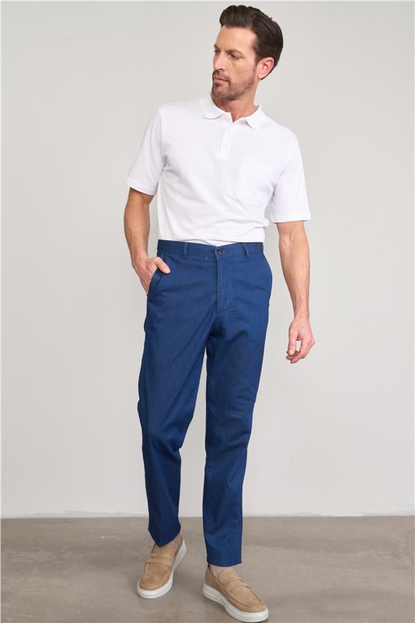 Çetinkaya Chester Polo 9352 Geniş Paça Regular Tencel Mavi Pantolon