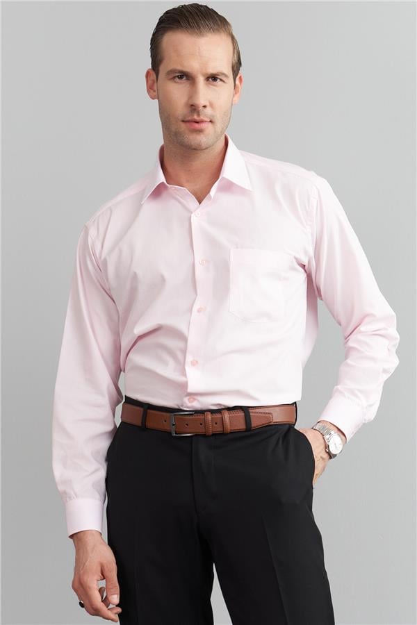 Çetinkaya Erkek T.Cotton Uzun Kol Açık Pembe Gömlek