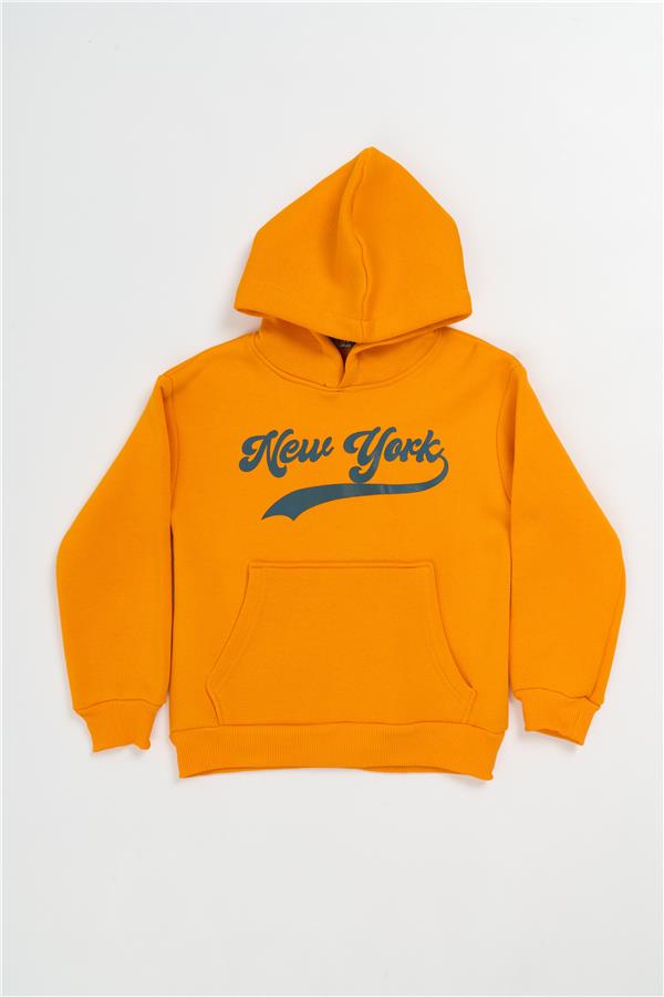 Çetinkaya Fitclub 22554 Erkek Çocuk Kapüşonlu 3 İplik Şardonlu Sweatshirt 4-12 Yaş Hardal