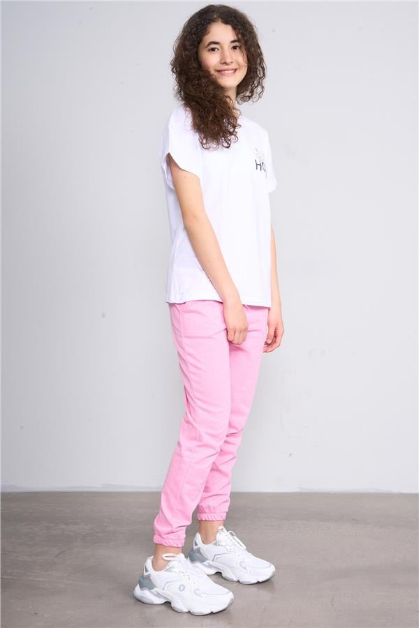 Çetinkaya FitClub 33411 Unisex 2 İplik Rejenere Eşofman Alt Pembe 4-12 Yaş