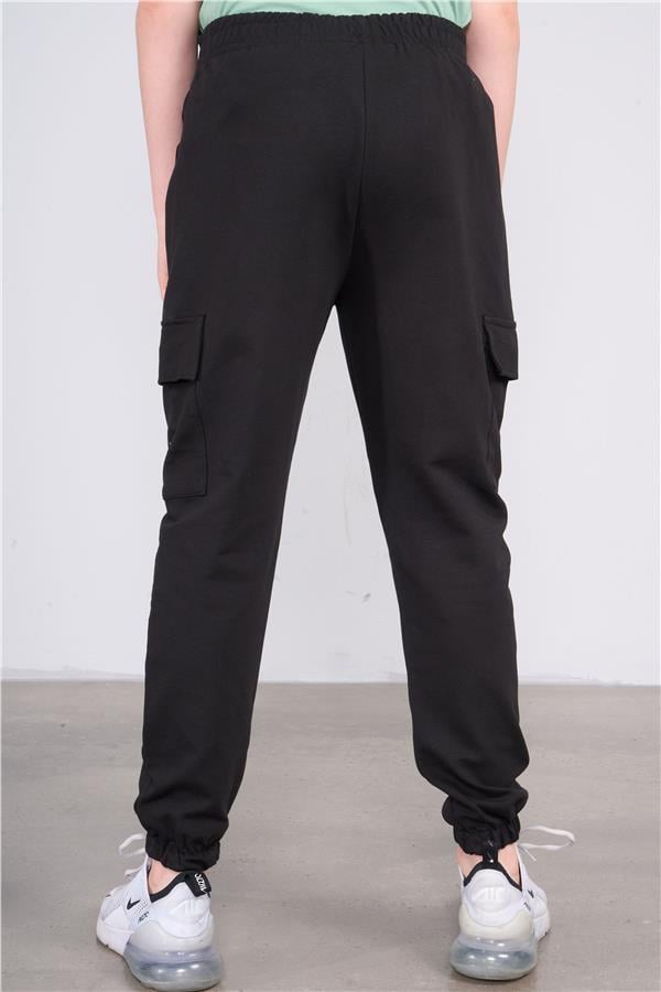 Çetinkaya Fitclub 33458 Unisex Çocuk 2 İplik Kargo Cep Eşofman Alt Siyah 4-12 Yaş