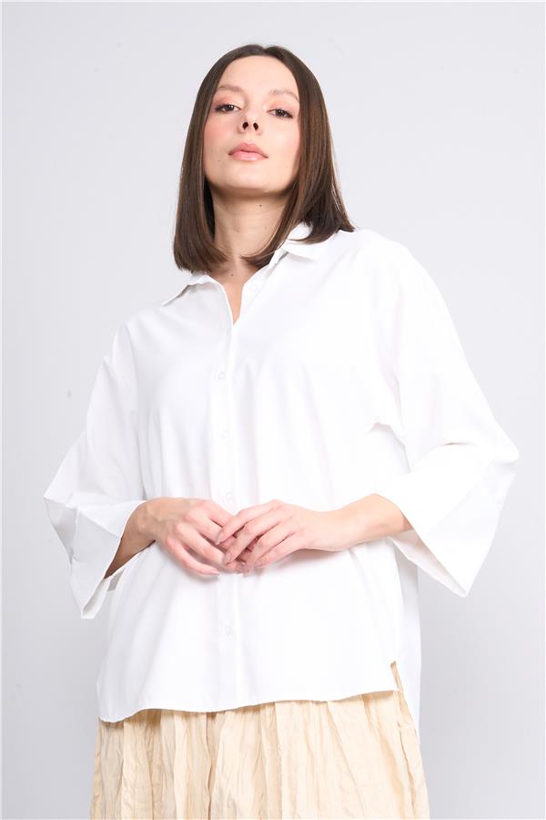 Çetinkaya Fithit 1362 Kadın Uzun Kol Oversize Gömlek Ekru