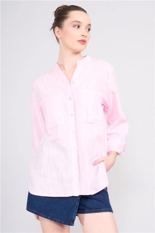 Çetinkaya Fithit 1421 Kadın Uzun Kol Rossi Oversize Gömlek Pembe