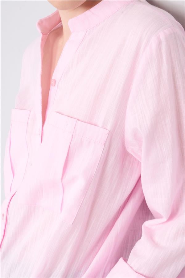 Çetinkaya Fithit 1421 Kadın Uzun Kol Rossi Oversize Gömlek Pembe
