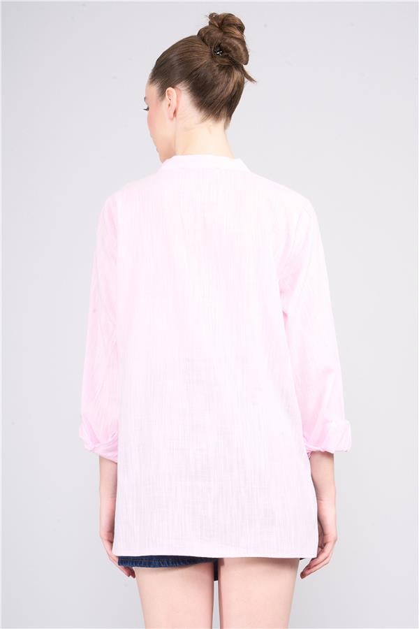 Çetinkaya Fithit 1421 Kadın Uzun Kol Rossi Oversize Gömlek Pembe