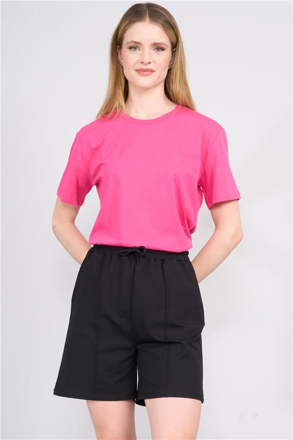 Çetinkaya Fithit 3264 Bayan Bisiklet Yaka Basic T-shirt Fuşya