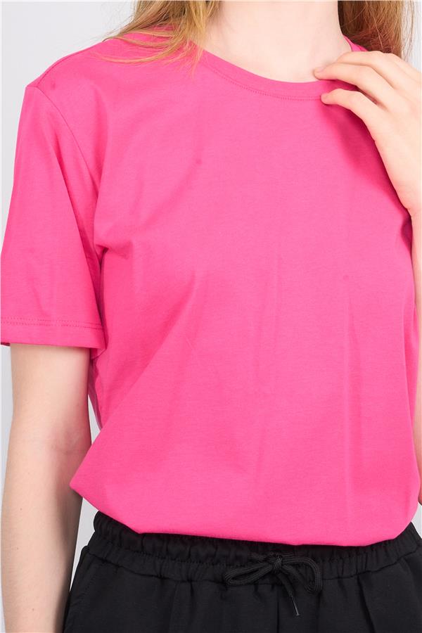 Çetinkaya Fithit 3264 Bayan Bisiklet Yaka Basic T-shirt Fuşya