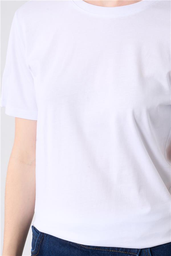 Çetinkaya Fithit 3264 Bayan Bisiklet Yaka Basic T-shirt Beyaz