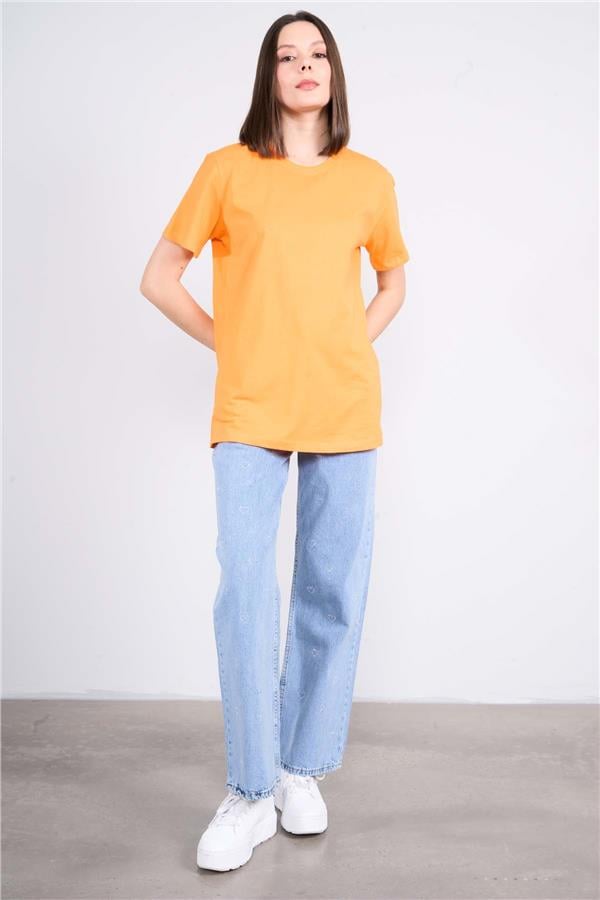 Çetinkaya Fithit 3264 Bayan Bisiklet Yaka Basic T-shirt Oranj