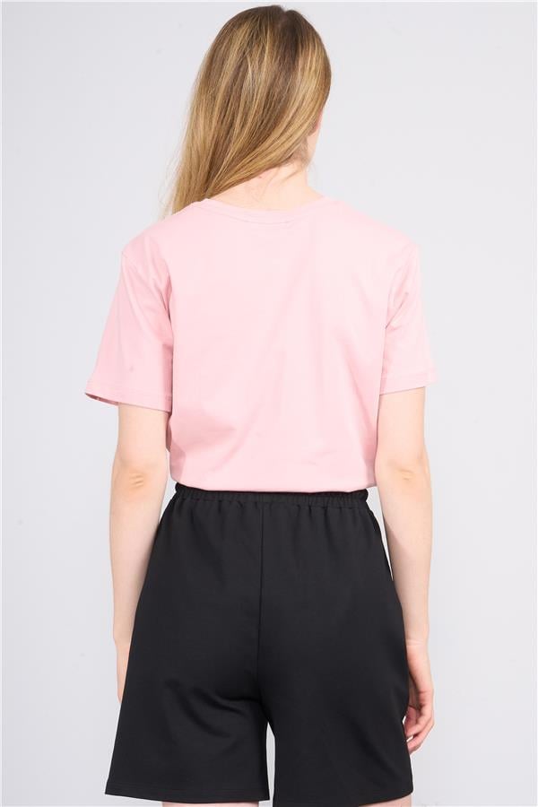 Çetinkaya Fithit 3264 Bayan Bisiklet Yaka Basic T-shirt Pudra