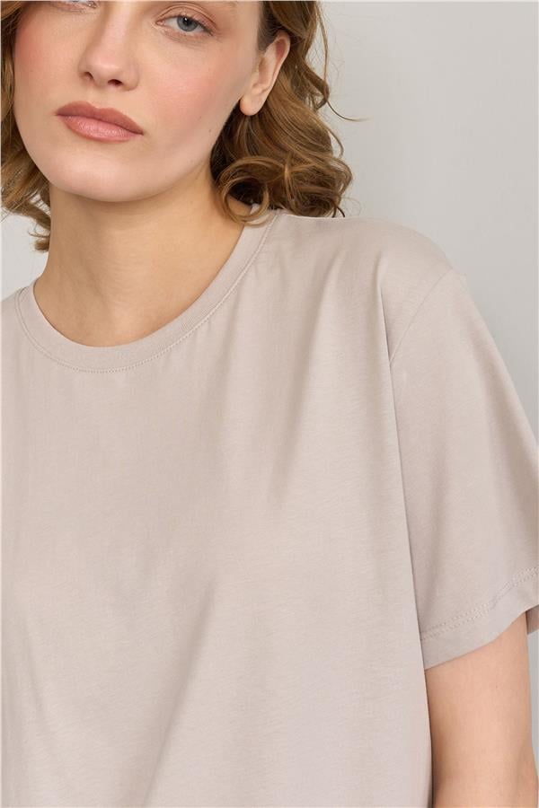 Çetinkaya Fithit 3264 Bayan Bisiklet Yaka Basic T-shirt Vizon