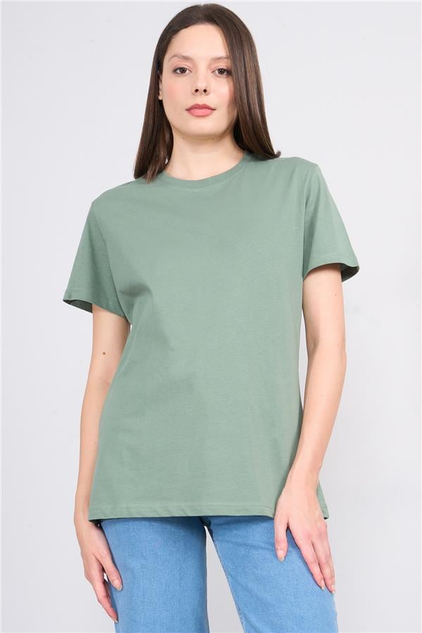 Çetinkaya Fithit 3264 Bayan Bisiklet Yaka Basic T-shirt Haki