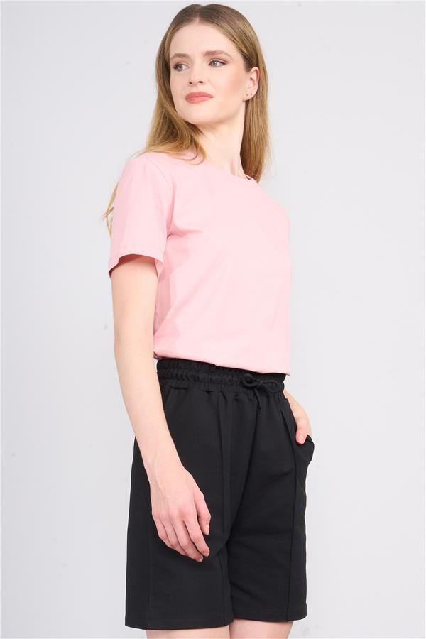 Çetinkaya Fithit 3264 Bayan Bisiklet Yaka Basic T-shirt Pudra