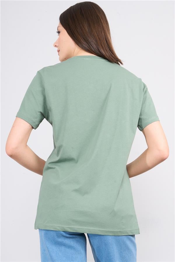 Çetinkaya Fithit 3264 Bayan Bisiklet Yaka Basic T-shirt Haki