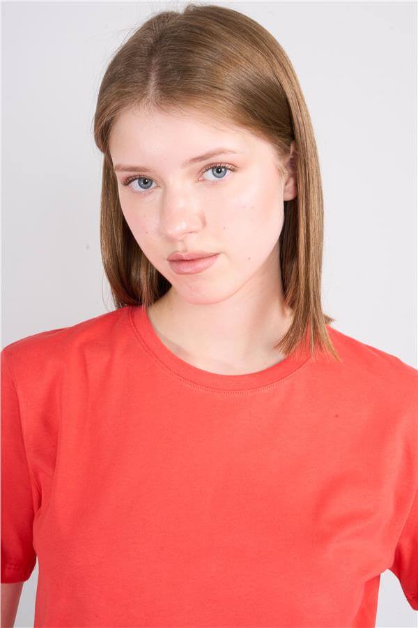 Çetinkaya Fithit 3264 Bayan Bisiklet Yaka Basic T-shirt Nar Çiçeği