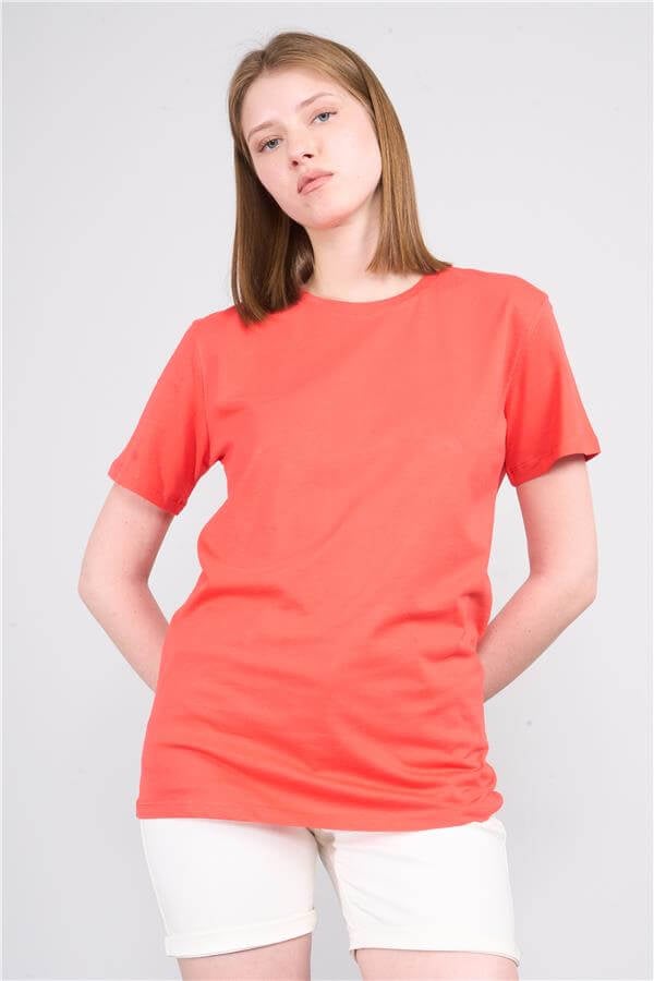 Çetinkaya Fithit 3264 Bayan Bisiklet Yaka Basic T-shirt Nar Çiçeği