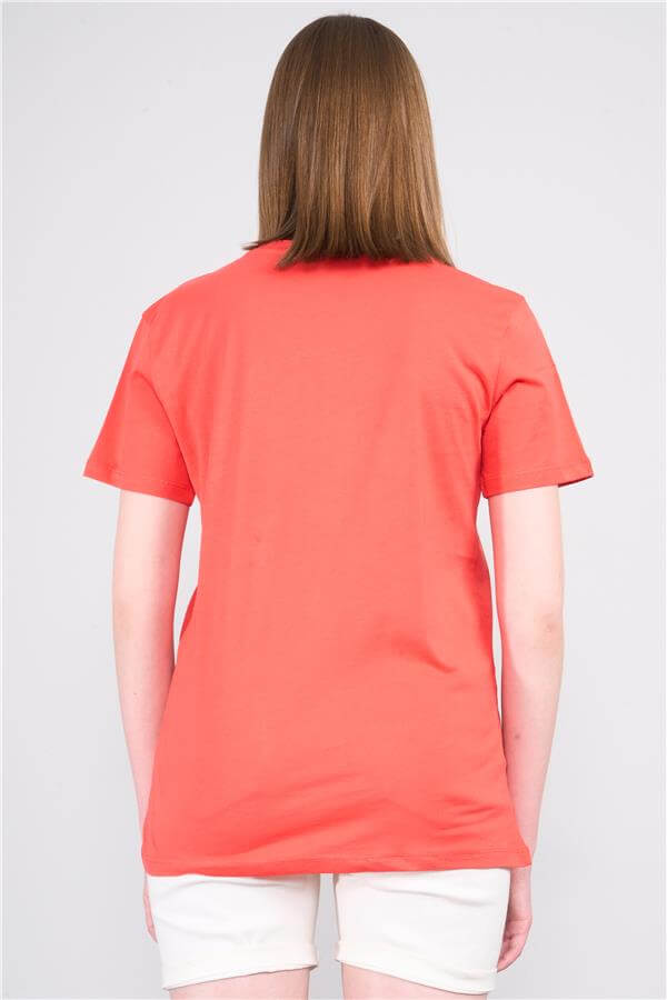 Çetinkaya Fithit 3264 Bayan Bisiklet Yaka Basic T-shirt Nar Çiçeği