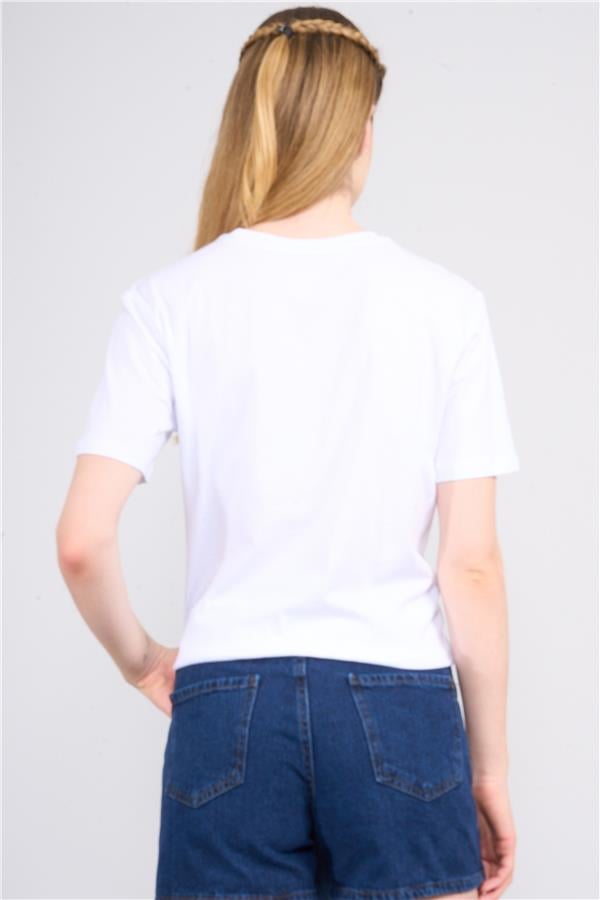 Çetinkaya Fithit 3264 Bayan Bisiklet Yaka Basic T-shirt Beyaz