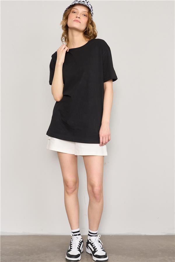 Çetinkaya Fithit 3264 Bayan Bisiklet Yaka Basic T-shirt Siyah