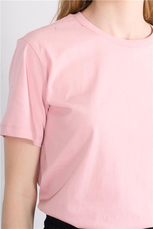 Çetinkaya Fithit 3264 Bayan Bisiklet Yaka Basic T-shirt Pudra