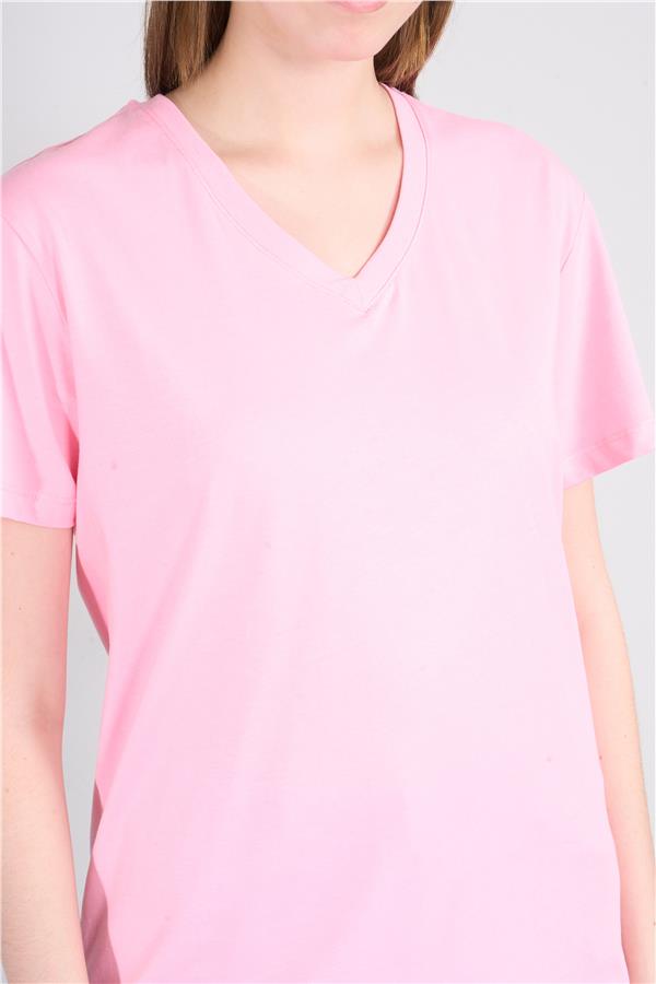 Çetinkaya Fithit 3265 Bayan V Yaka Basic T-shirt Açık Pembe
