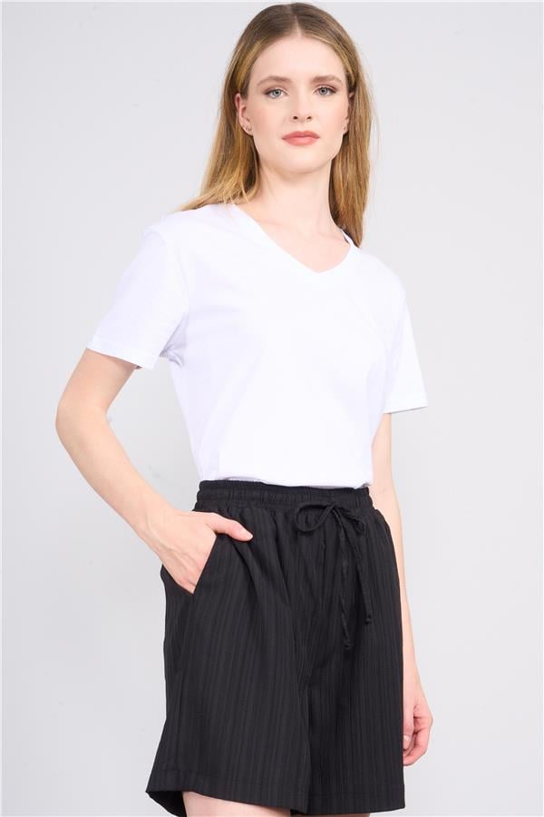 Çetinkaya Fithit 3265 Bayan V Yaka Basic T-shirt Çağla Beyaz