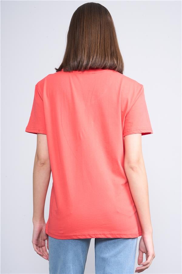 Çetinkaya Fithit 3265 Bayan V Yaka Basic T-shirt Nar Çiçeği