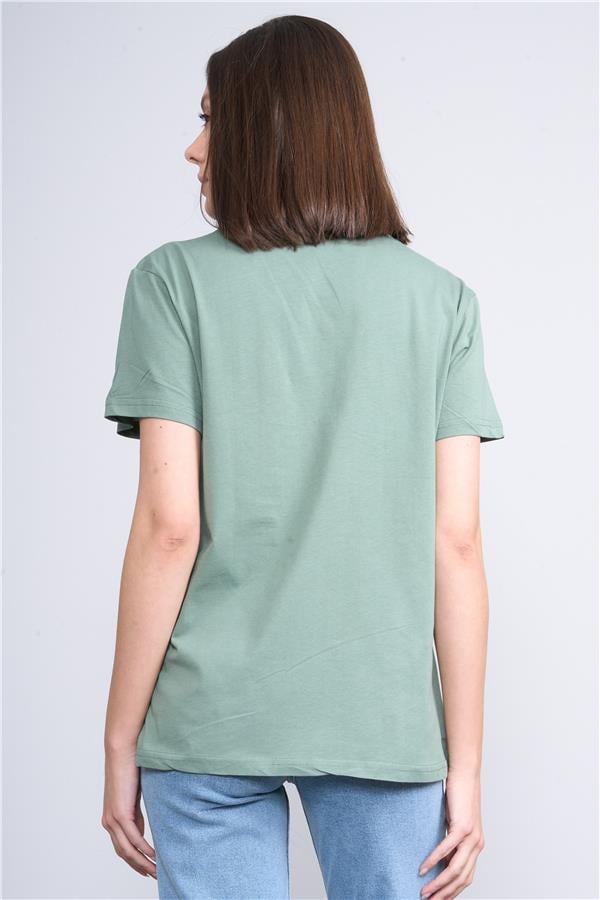 Çetinkaya Fithit 3265 Bayan V Yaka Basic T-shirt Haki