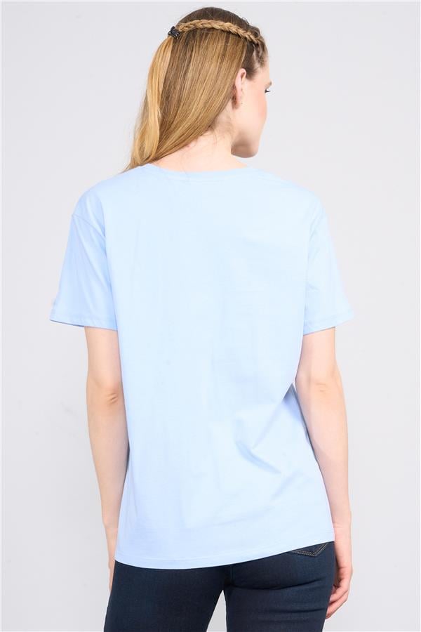Çetinkaya Fithit 3265 Bayan V Yaka Basic T-shirt Açık Mavi