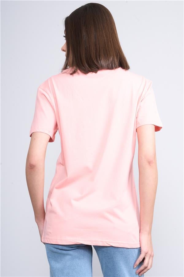 Çetinkaya Fithit 3265 Bayan V Yaka Basic T-shirt Açık Somon
