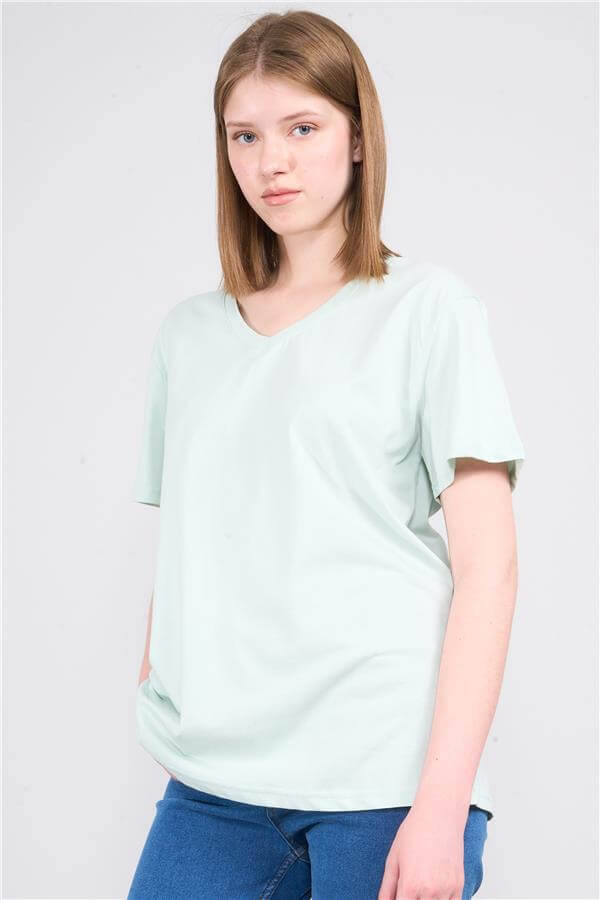 Çetinkaya Fithit 3265 Bayan V Yaka Basic T-shirt Çağla Yeşili