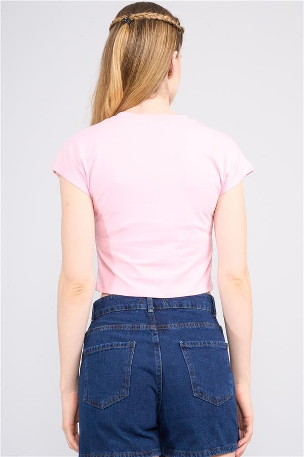 Çetinkaya Fithit 3266 Bayan Bisiklet Yaka 30/1 Compact Penye Süprem Crop T-shirt Şeker Pembe