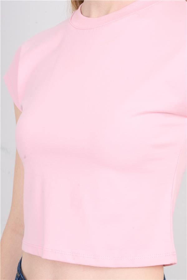 Çetinkaya Fithit 3266 Bayan Bisiklet Yaka 30/1 Compact Penye Süprem Crop T-shirt Şeker Pembe
