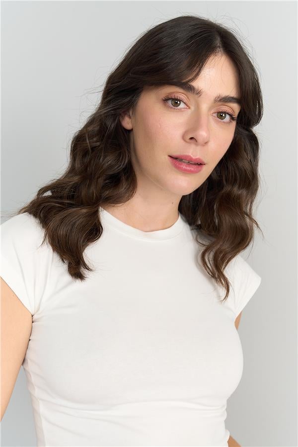 Çetinkaya Fithit 3266 Kadın Bisiklet Yaka Penye Basic Crop T-Shirt Ekru