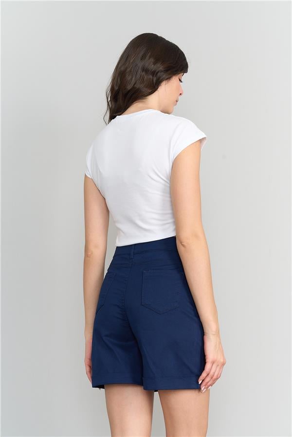 Çetinkaya Fithit 3266 Kadın Bisiklet Yaka Penye Basic Crop T-Shirt Beyaz