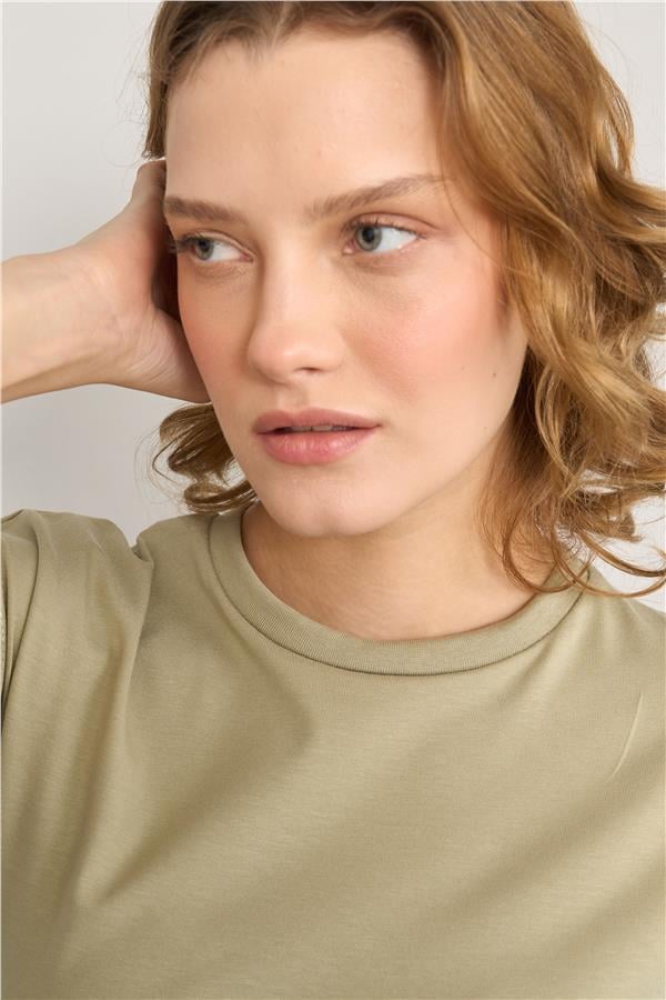 Çetinkaya Fithit 3266A Bayan Bisiklet Yaka 30/1 Likralı Süprem Crop T-shirt Olive