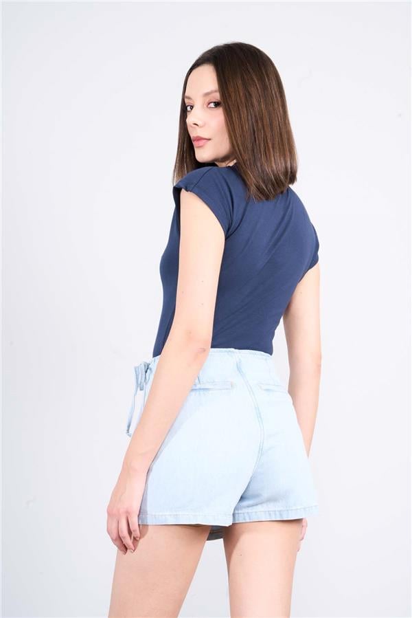 Çetinkaya Fithit 3266A Bayan Bisiklet Yaka 30/1 Likralı Süprem Crop T-shirt Lacivert