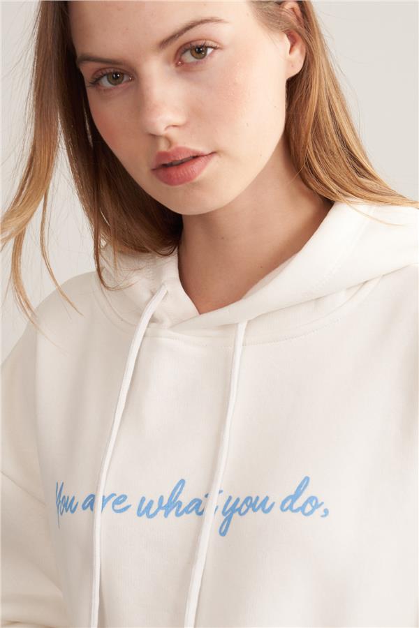 Çetinkaya Fithit 3935 Kadın Kapüşonlu Üç İplik Sweatshirt Krem