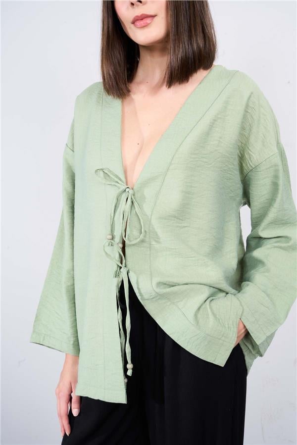Çetinkaya Fithit 5182 Kadın Bağcıklı Rossi Kimono Ceket Açık Haki