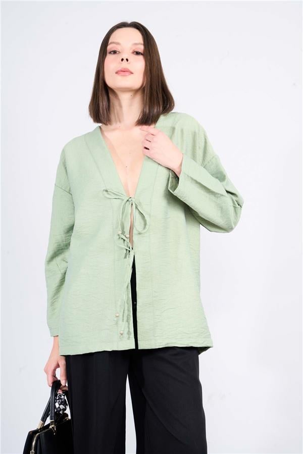 Çetinkaya Fithit 5182 Kadın Bağcıklı Rossi Kimono Ceket Açık Haki
