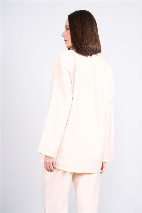 Çetinkaya Fithit 5182 Kadın Bağcıklı Rossi Kimono Ceket Bej