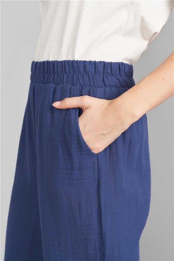 Çetinkaya Fithit 7013 Kadın Geniş Paça Müslin Pantolon Lacivert