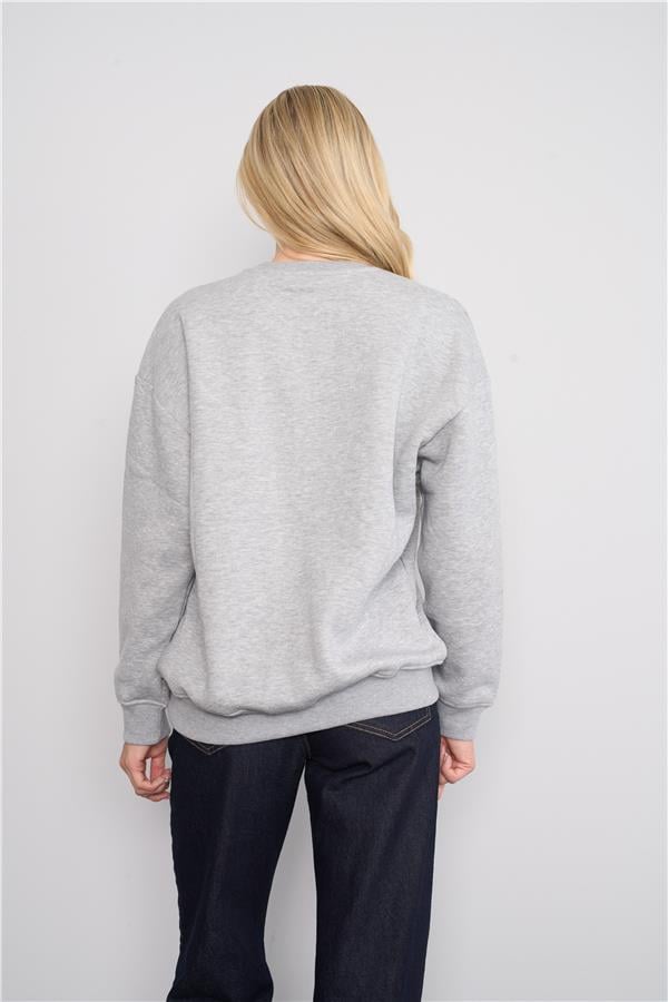 Çetinkaya Fithit 8148 Kadın Bisiklet Yaka 3 İplik Şardonlu Örme Sweatshirt Grimelanj