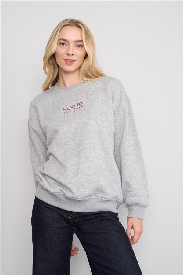 Çetinkaya Fithit 8148 Kadın Bisiklet Yaka 3 İplik Şardonlu Örme Sweatshirt Grimelanj