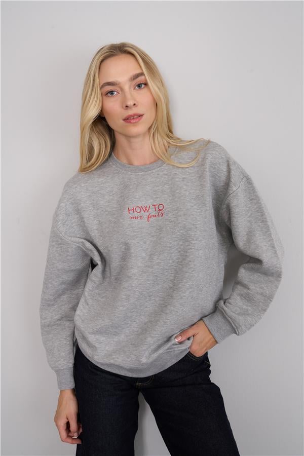 Çetinkaya Fithit 8148 Kadın Bisiklet Yaka 3 İplik Şardonlu Örme Sweatshirt Grimelanj