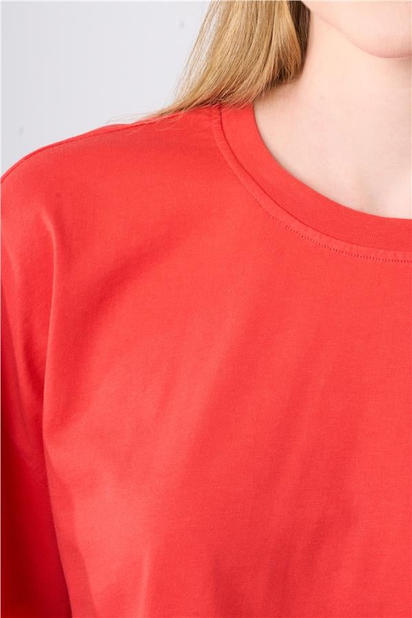 Çetinkaya Fithit 8260 Bayan Bisiklet Yaka 30/1 Penye Süprem Yırtmaçlı Crop T-shirt Nar Çiçeği