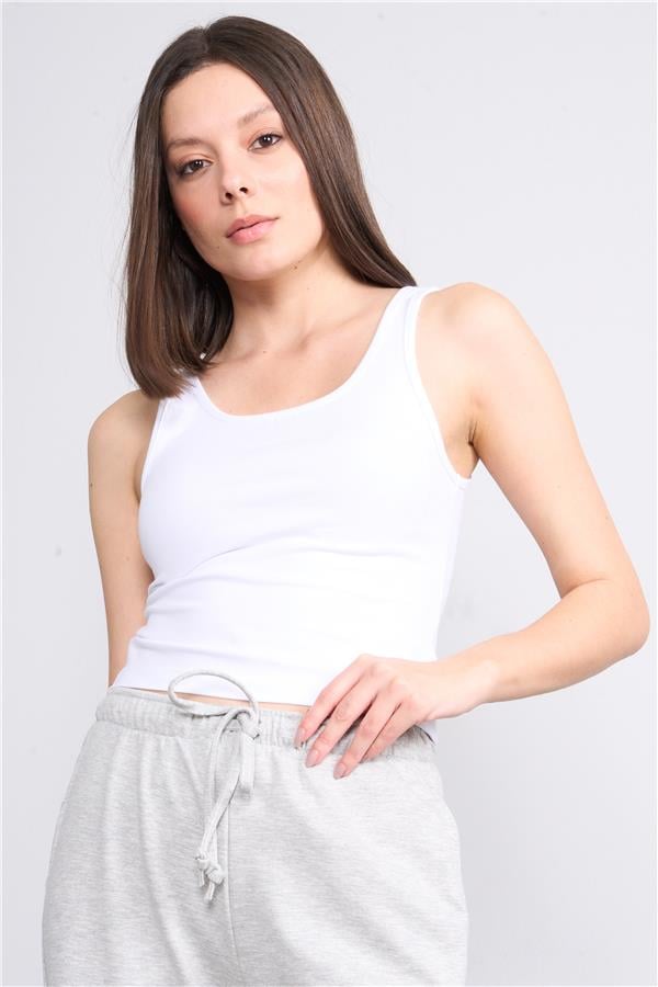 Çetinkaya Fithit 8282 Bayan Bisiklet Yaka 30/1 Penye Süprem Crop Atlet Beyaz