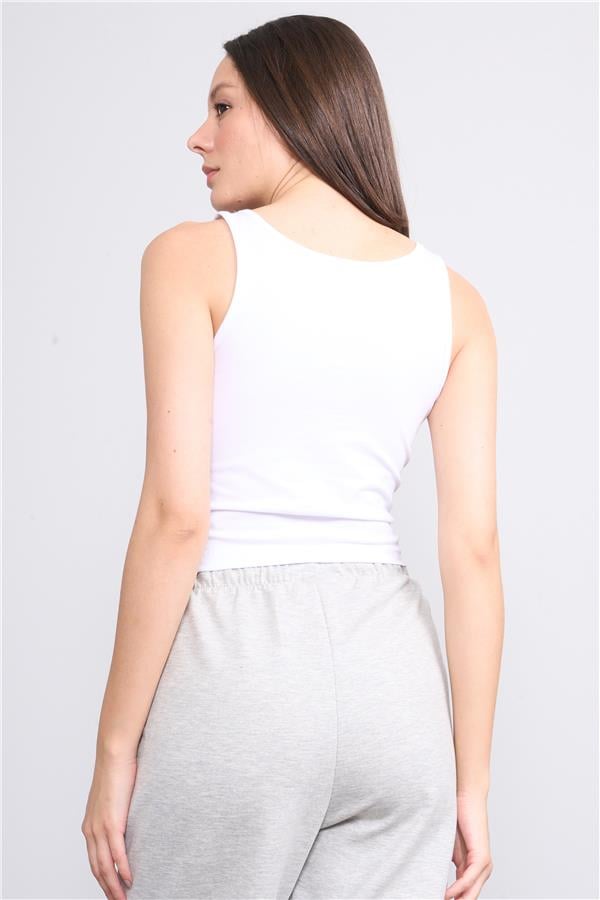 Çetinkaya Fithit 8282 Bayan Bisiklet Yaka 30/1 Penye Süprem Crop Atlet Beyaz
